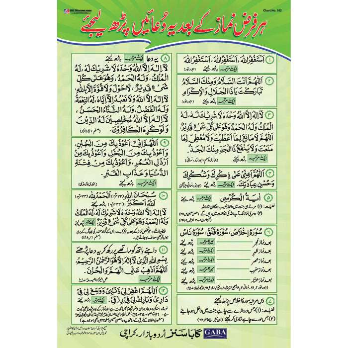 Chart No 162 (ہر فرض نماز کے بعد یہ دُ عائیں پڑھ لیجئے) - Gaba Sons